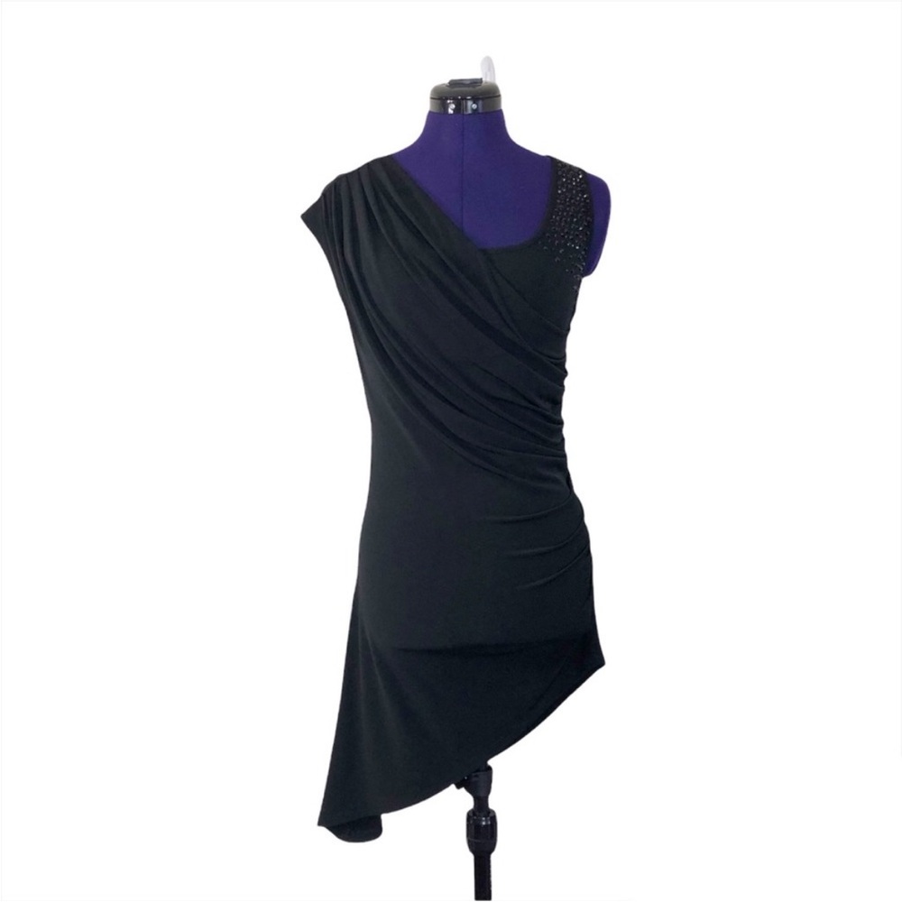 Cache Black Asymmetrical Rhinestone Dress